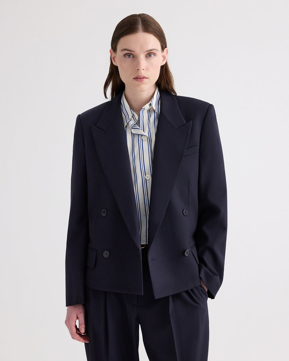 TWP Midnight Cropped Harper Blazer in Italian Wool Twill view 1