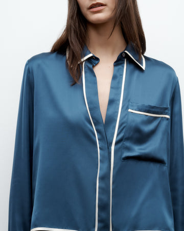 TWP Blue wing teal Sleepover Top in Shiny Satin view 2