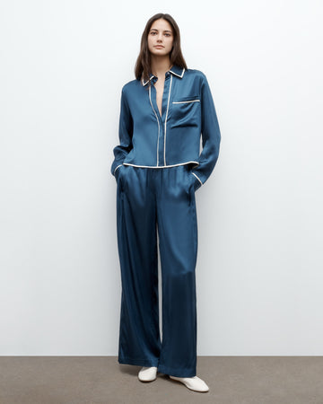 TWP Blue wing teal Sleepover Top in Shiny Satin view 3