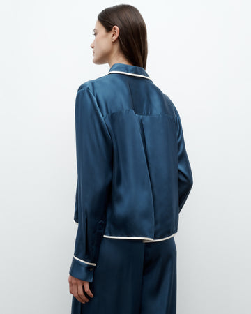 TWP Blue wing teal Sleepover Top in Shiny Satin view 5