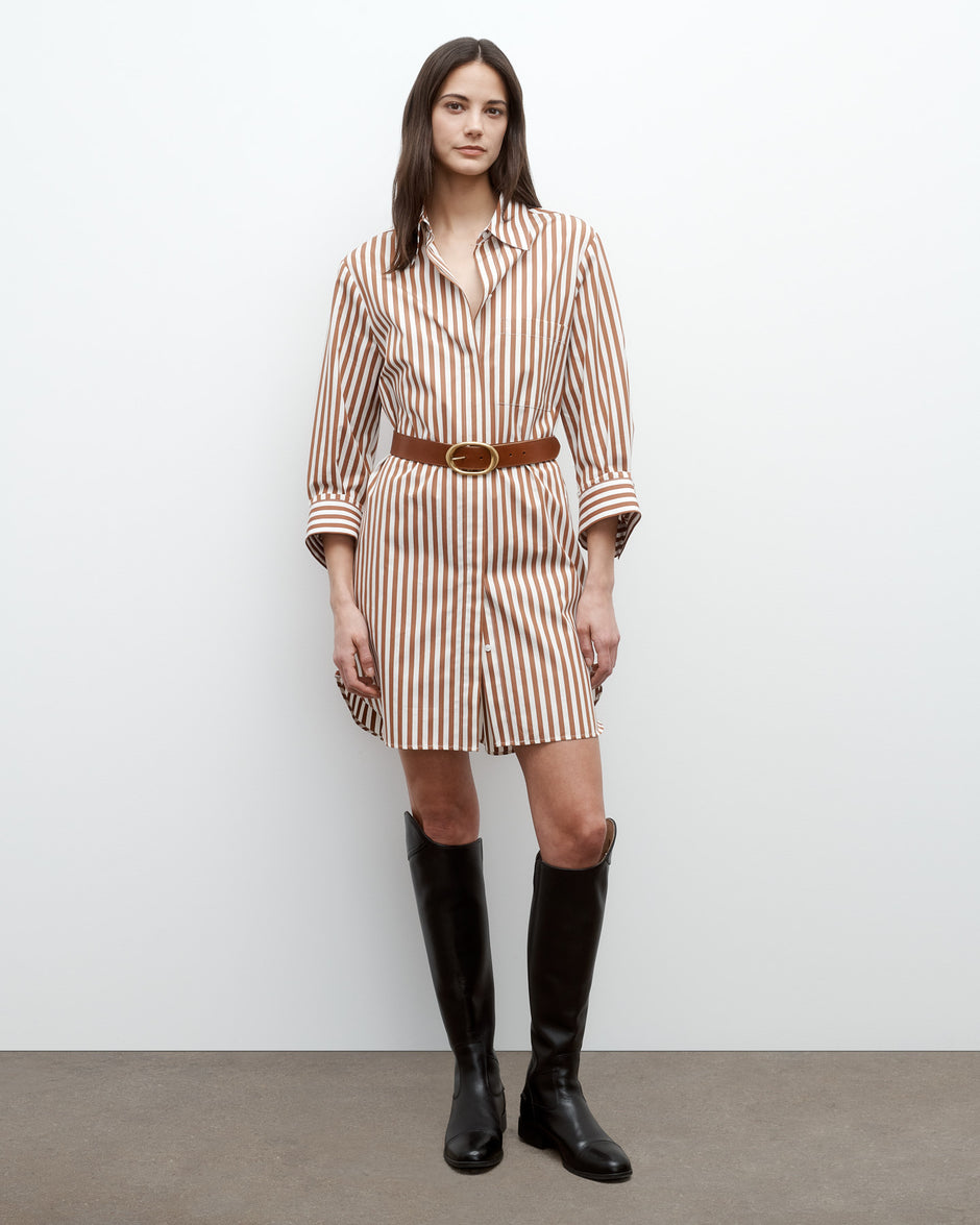 TWP Ivory / cognac Morning After Dress in Epoque Stripe Cotton view 1