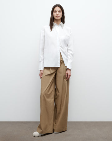 TWP White E.B. Shirt with Crystal Collar in Super Compact Poplin view 1
