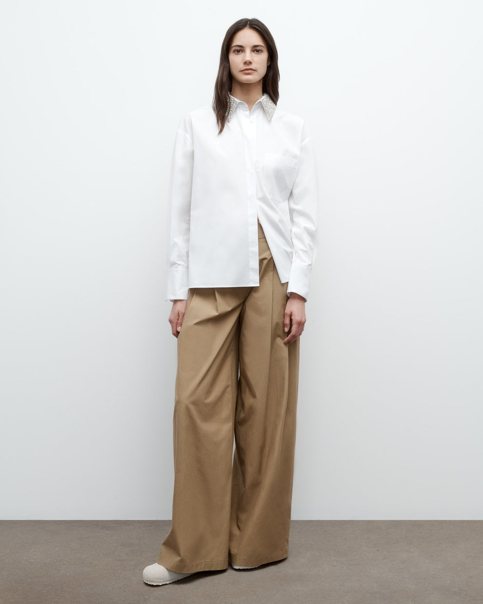 TWP White E.B. Shirt with Crystal Collar in Super Compact Poplin view 1