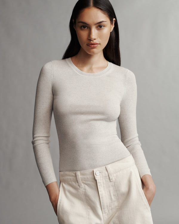 TWP White heather grey Knit Crewneck in Merino Wool view 1