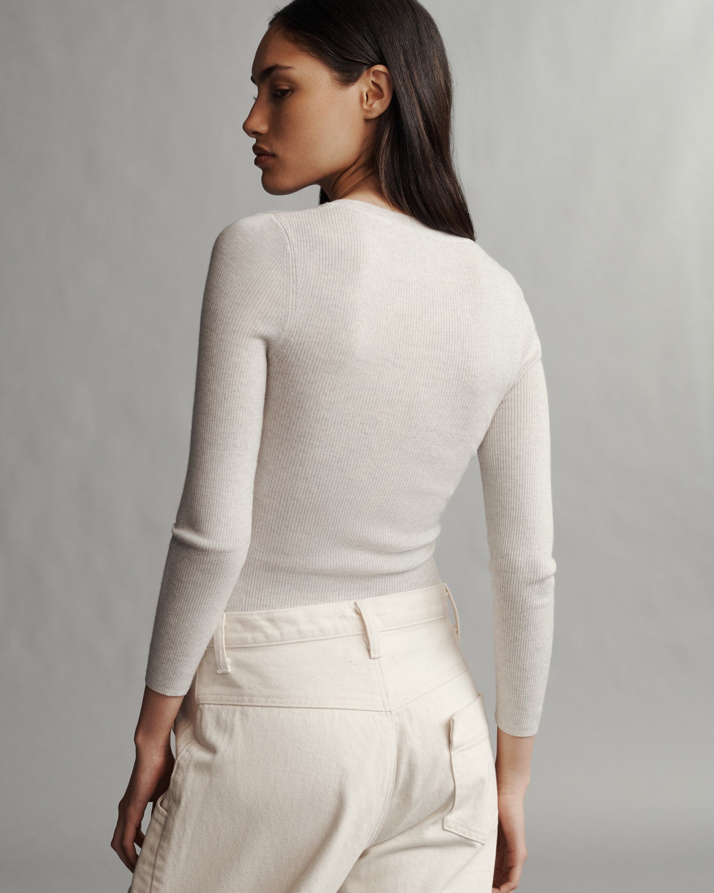TWP White heather grey Knit Crewneck in Merino Wool view 4