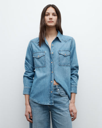 TWP Vintage wash Cowboy Take Me Away Shirt in Denim Shirting view 1