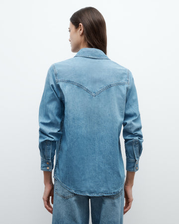 TWP Vintage wash Cowboy Take Me Away Shirt in Denim Shirting view 2