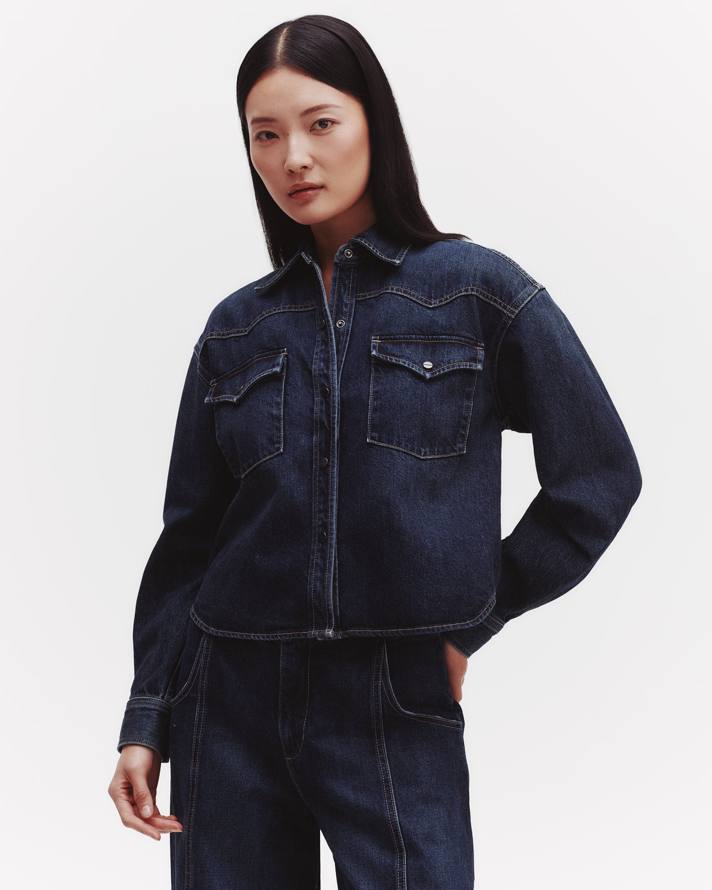 TWP Dark wash Cropped OG Shirt in Denim view 3