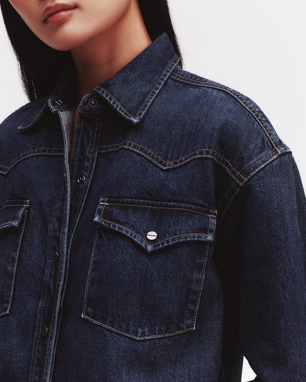 TWP Dark wash Cropped OG Shirt in Denim view 2