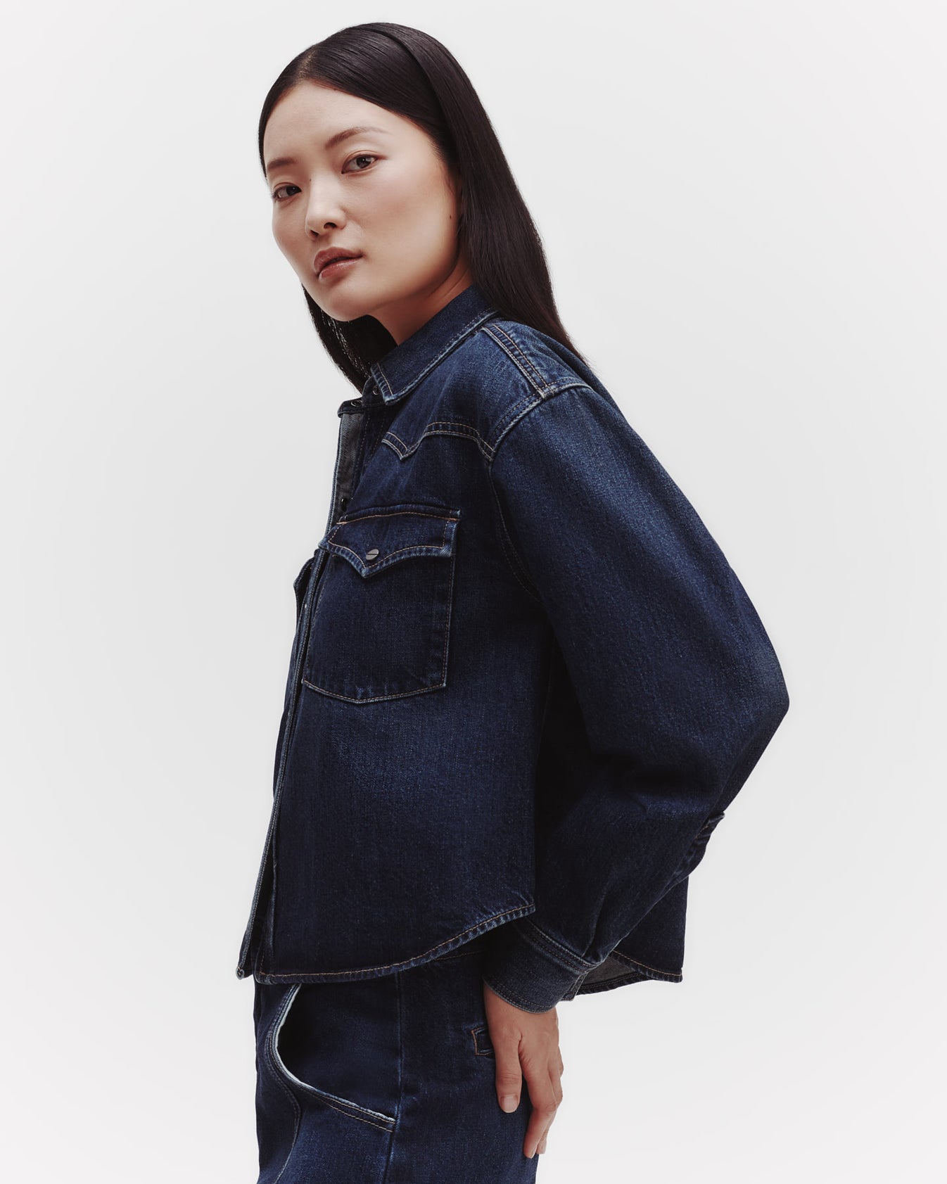 TWP Dark wash Cropped OG Shirt in Denim view 1