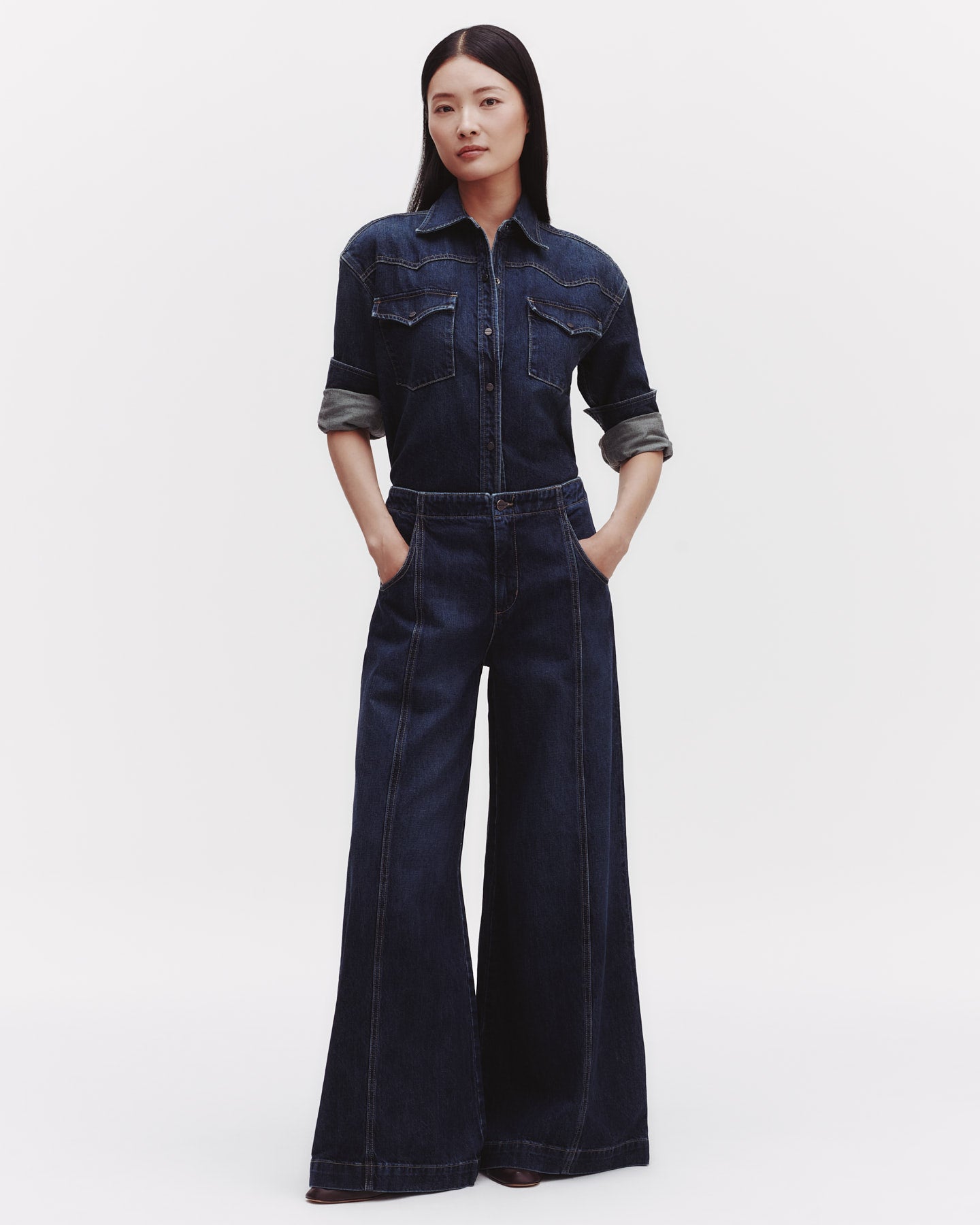 TWP Dark wash Cropped OG Shirt in Denim view 5