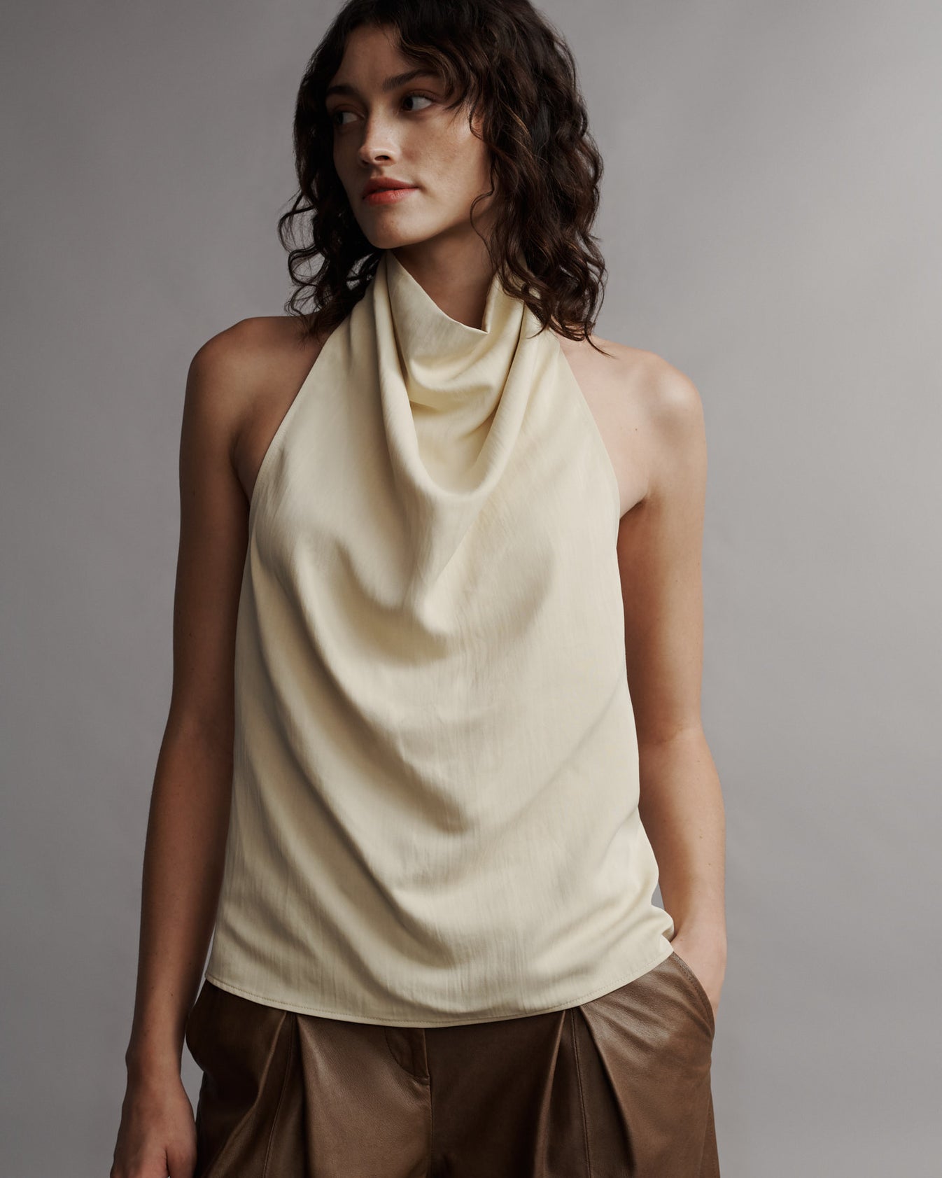 TWP French butter Friday Night Top in Coated Viscose Linen view 2