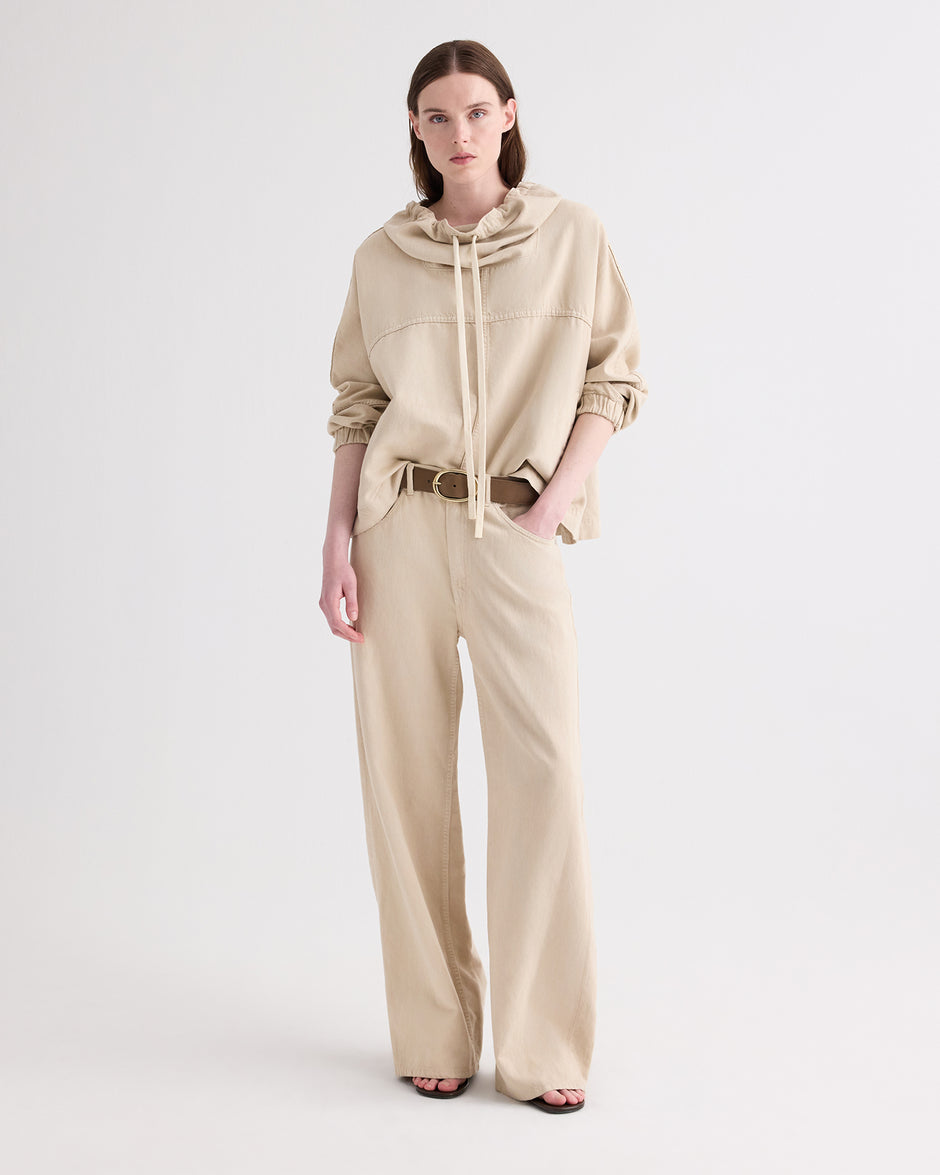 TWP Bone Pull Me Over Hoodie in Sandshell Denim view 3