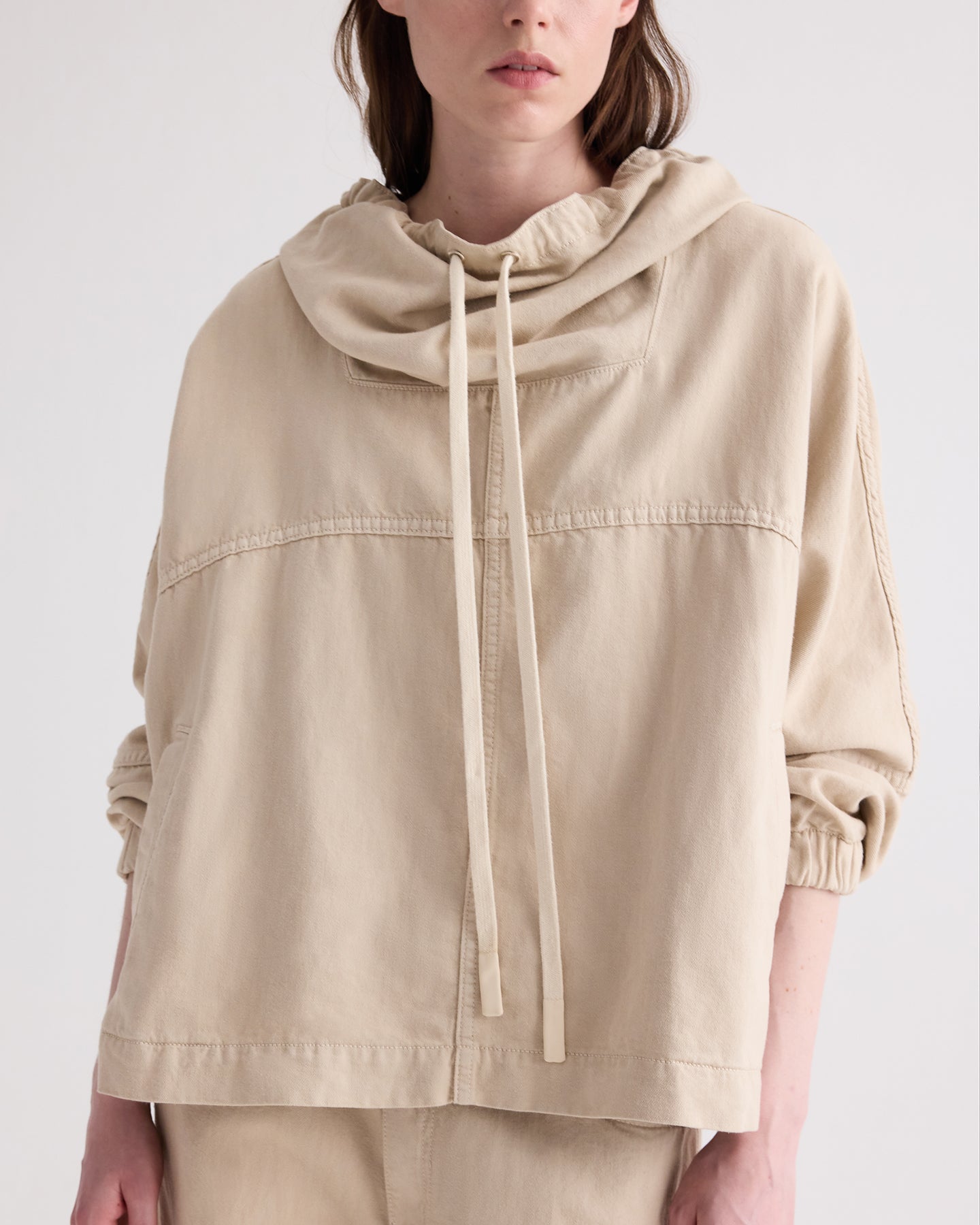 TWP Bone Pull Me Over Hoodie in Sandshell Denim view 2
