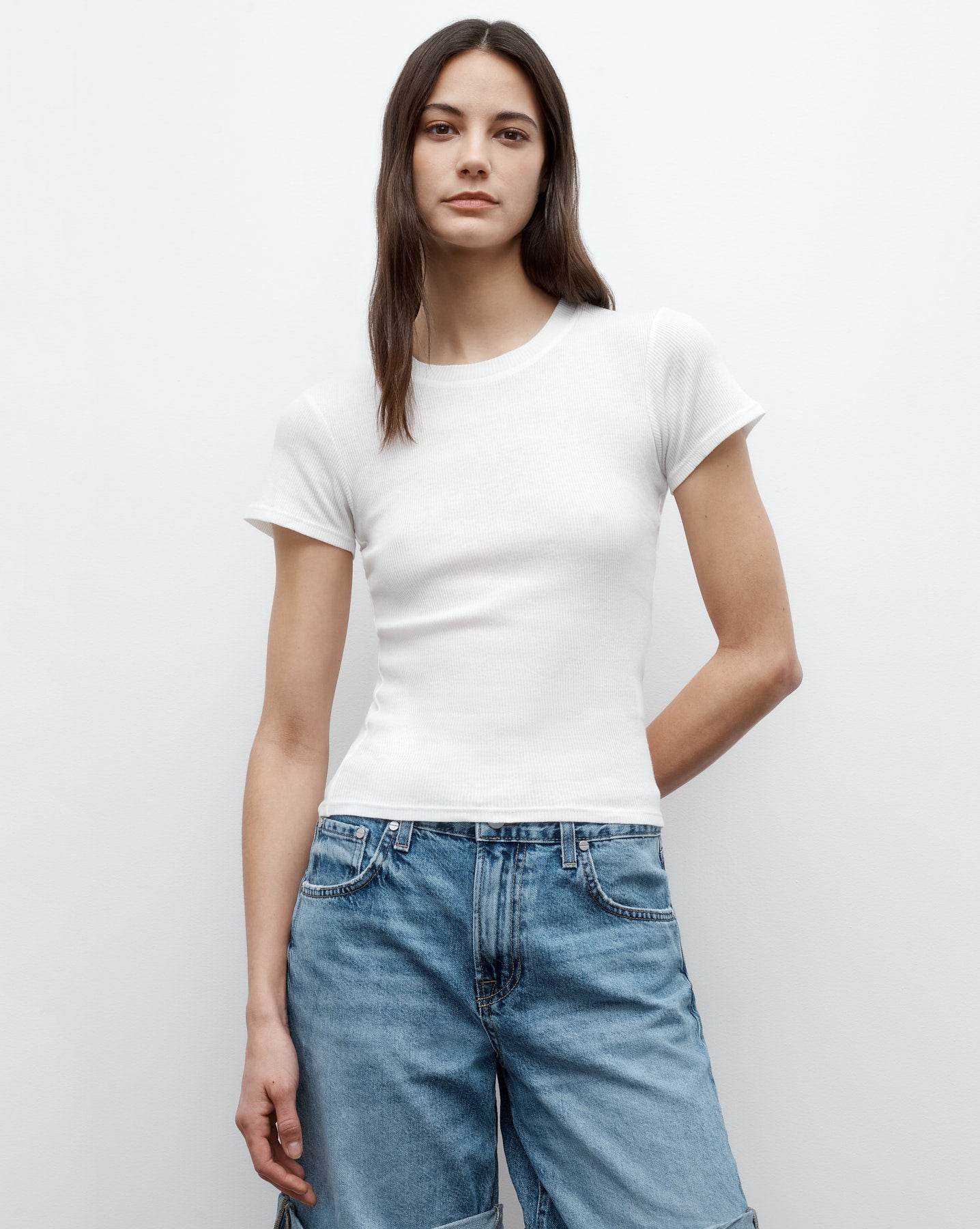 TWP White Ribbed Tee in Cotton view 1