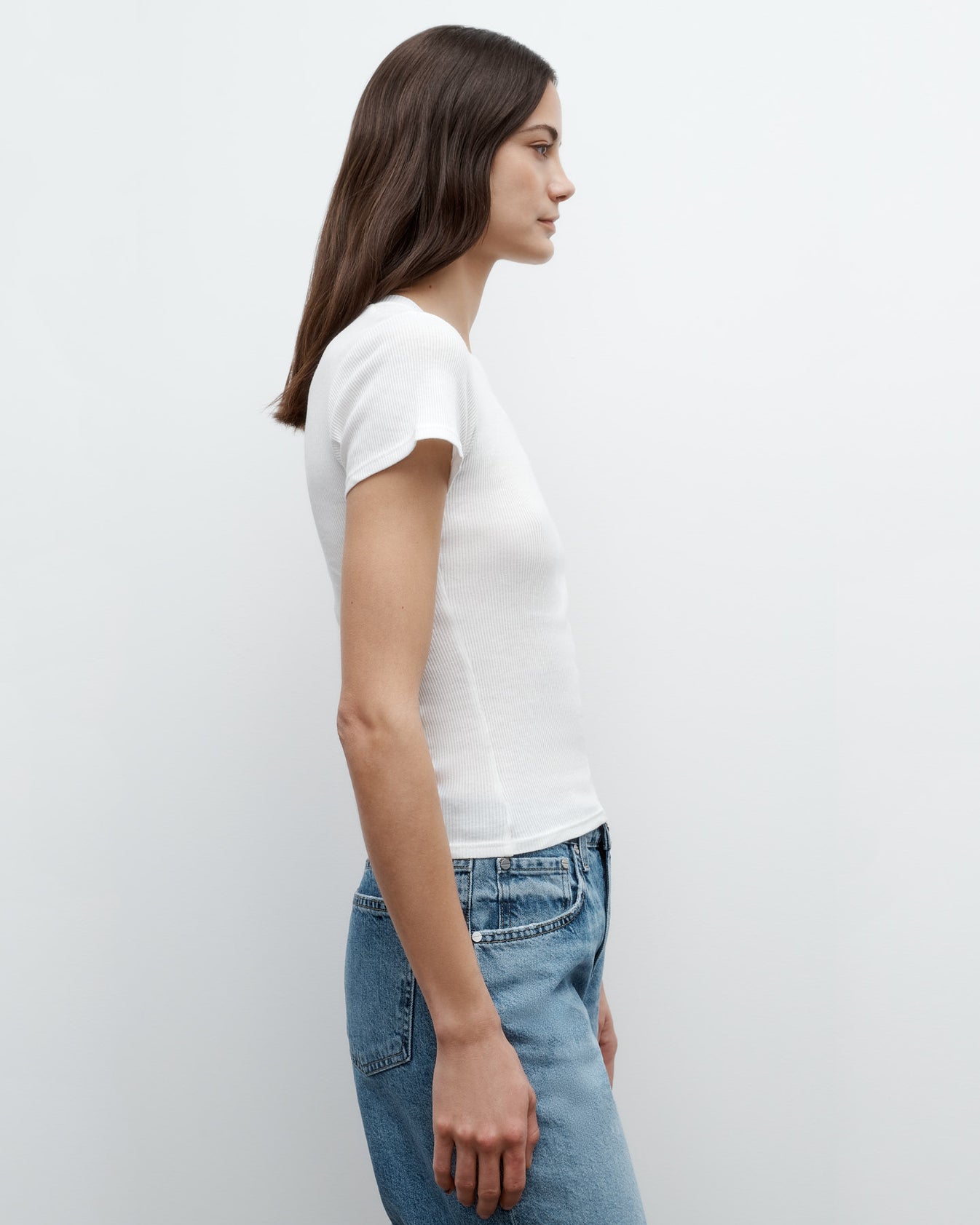 TWP White Ribbed Tee in Cotton view 2