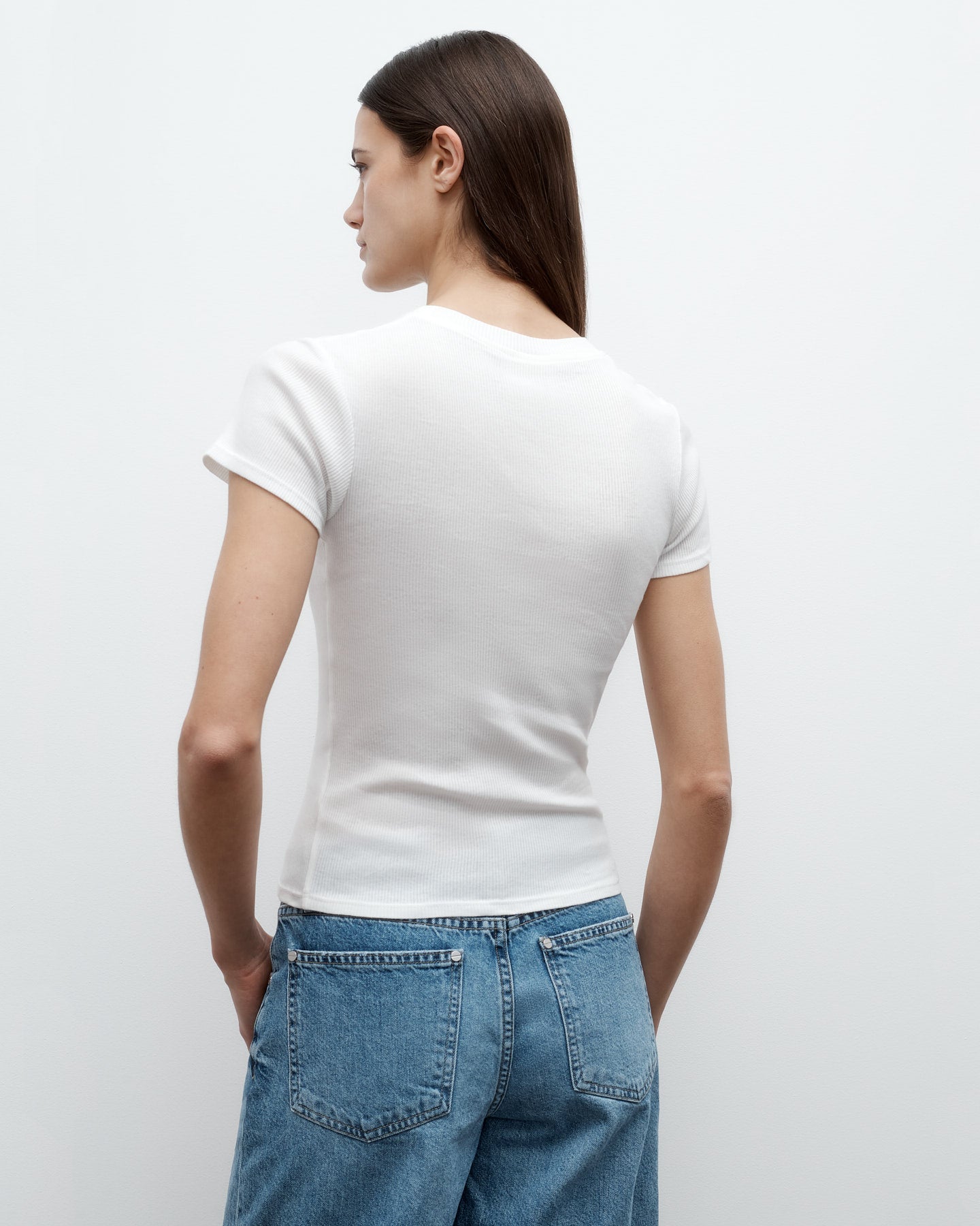 TWP White Ribbed Tee in Cotton view 3