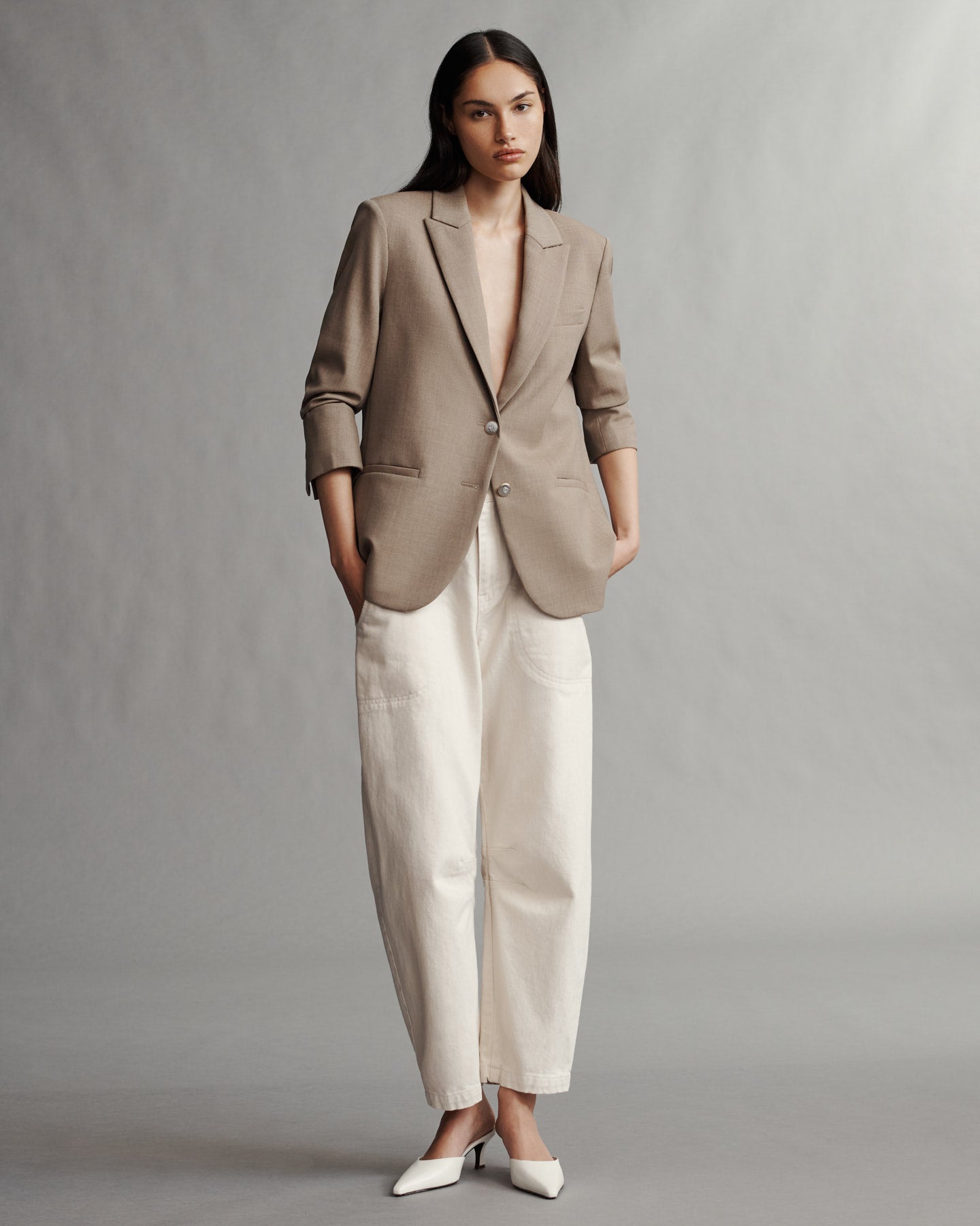 Sandstone Boyfriend Blazer in Light Wool Suiting TWP