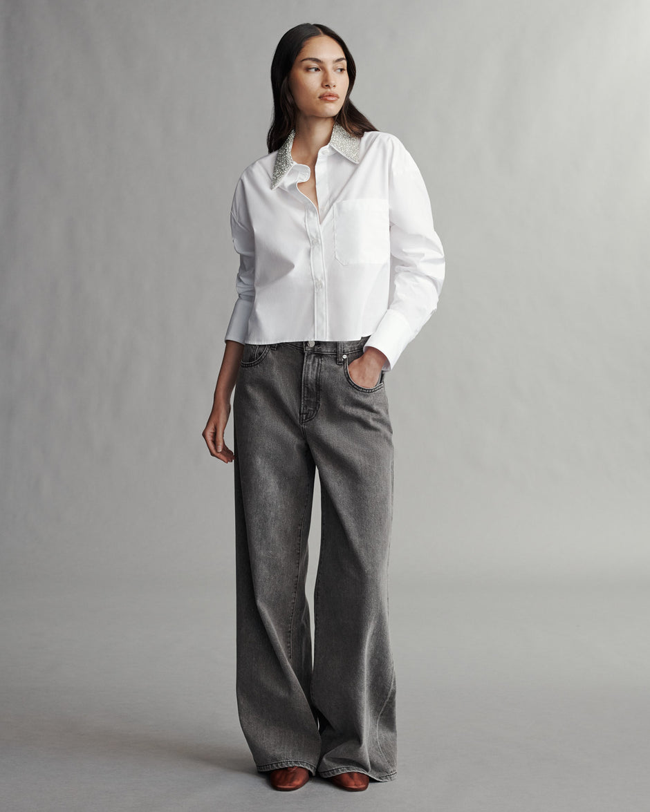 TWP White Little Big Joe Shirt With Crystal Collar in Cotton Shirting view 4