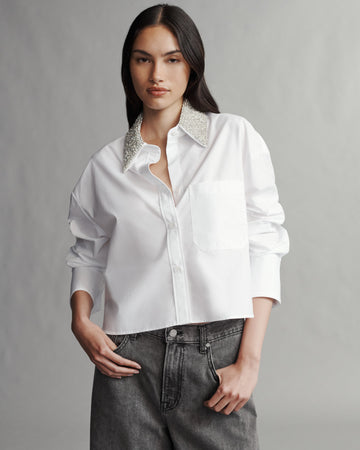 TWP White Little Big Joe Shirt With Crystal Collar in Cotton Shirting view 3