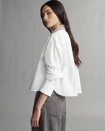 TWP White Little Big Joe Shirt With Crystal Collar in Cotton Shirting view 5