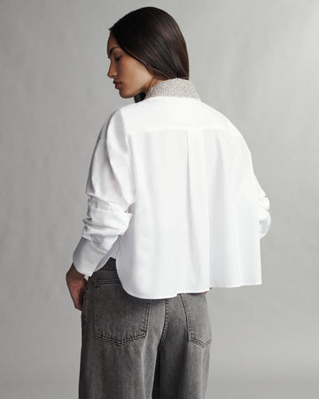 TWP White Little Big Joe Shirt With Crystal Collar in Cotton Shirting view 6