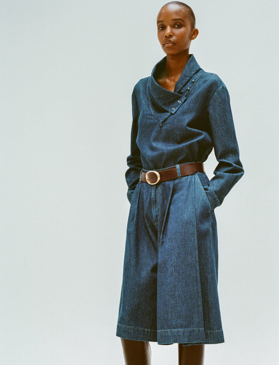 TWP Dark stone My Maria Top in Shirting Denim view 1