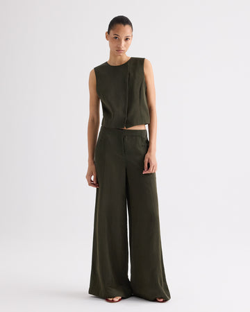 TWP Rosen Demie Pant in Coated Viscose Linen view 1