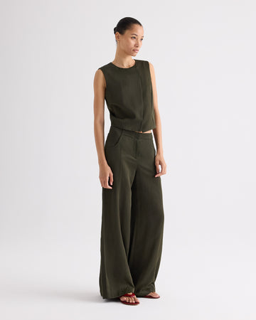 TWP Rosen Demie Pant in Coated Viscose Linen view 3