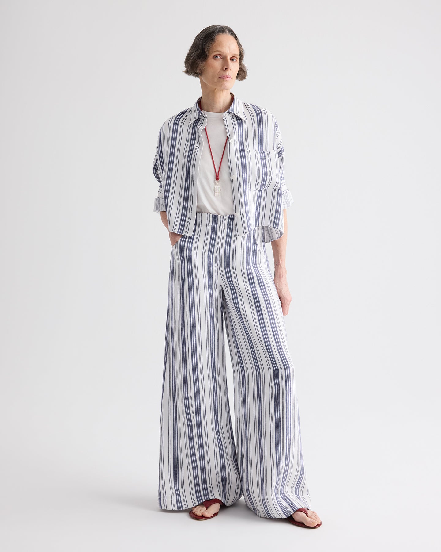 TWP Ivory / navy Demie Pant in Hemp Denim view 1