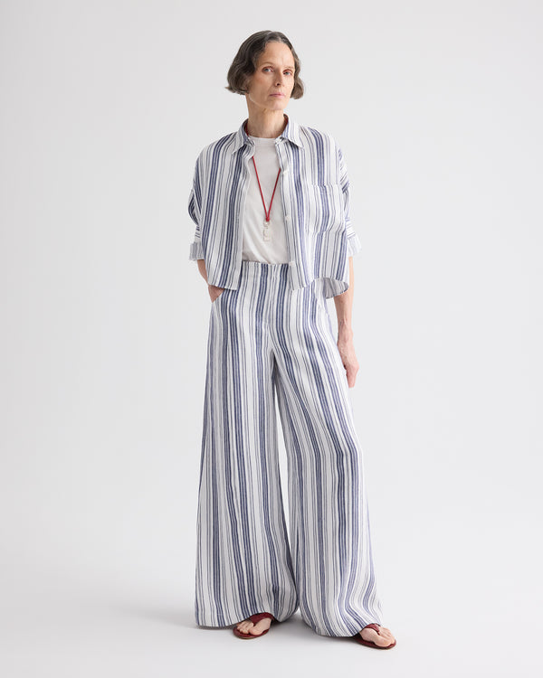 TWP Ivory / navy Demie Pant in Hemp Denim view 1