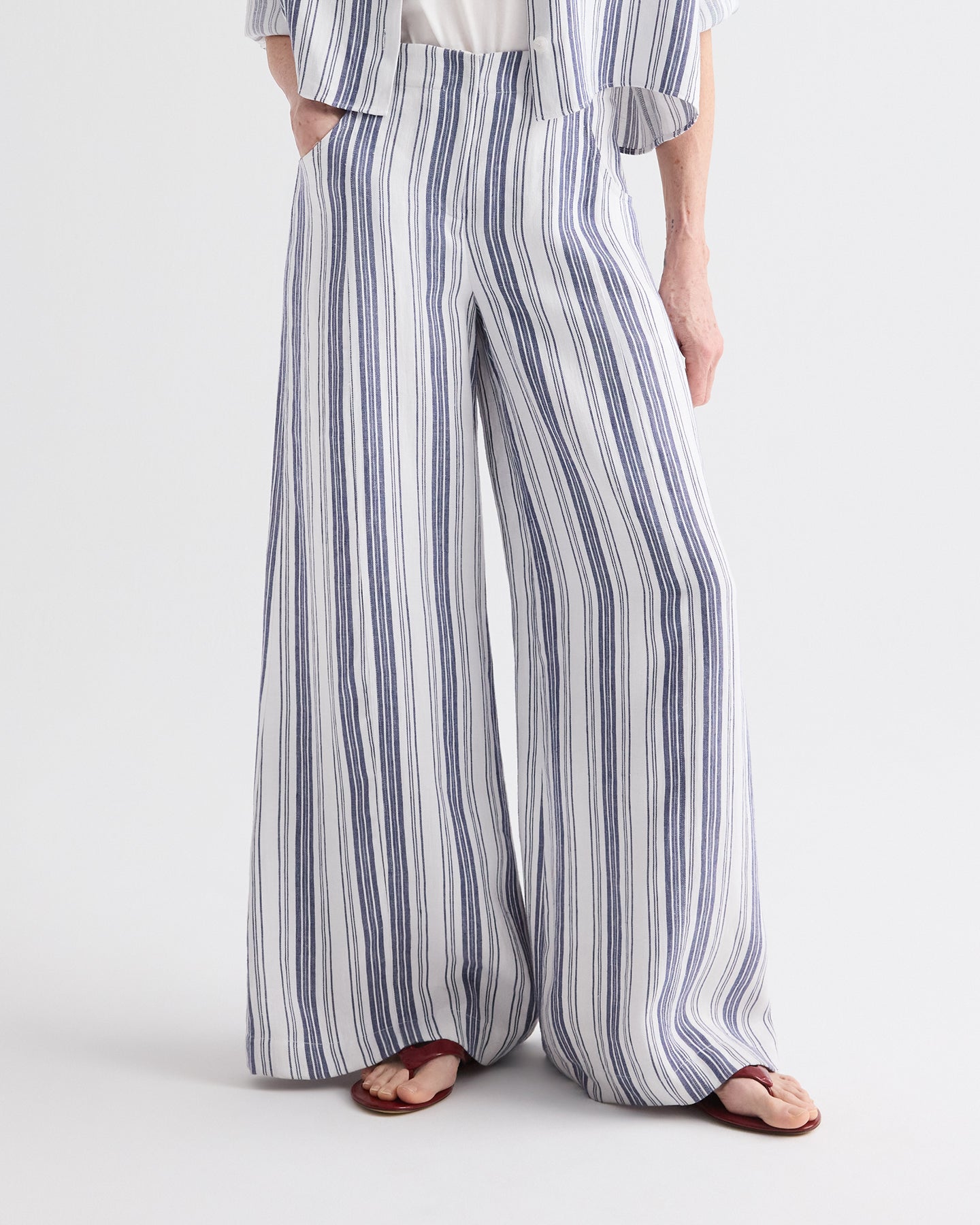 TWP Ivory / navy Demie Pant in Hemp Denim view 3