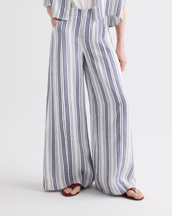 TWP Ivory / navy Demie Pant in Hemp Denim view 3