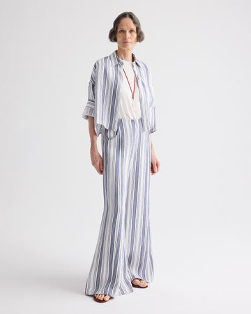 TWP Ivory / navy Demie Pant in Hemp Denim view 4
