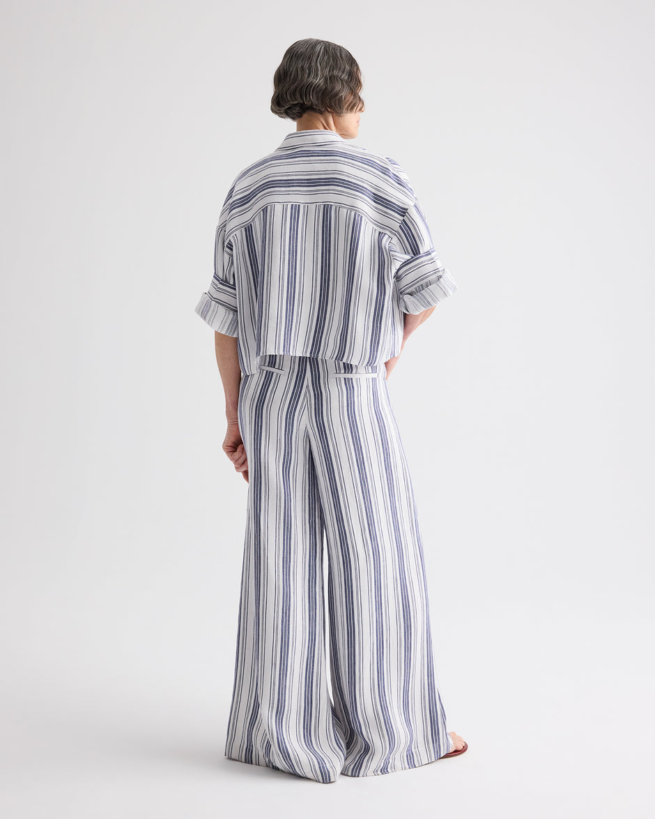 TWP Ivory / navy Demie Pant in Hemp Denim view 5