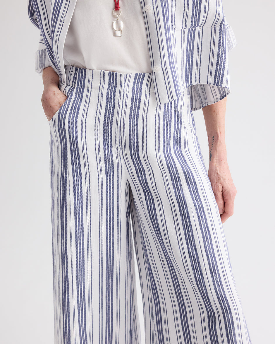 TWP Ivory / navy Demie Pant in Hemp Denim view 2