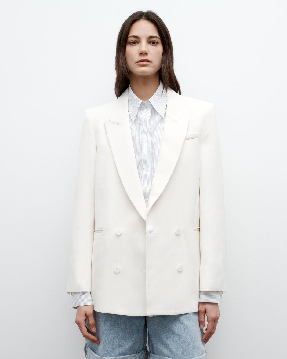 TWP Bone Tabitha Blazer in Coated Viscose Linen view 2