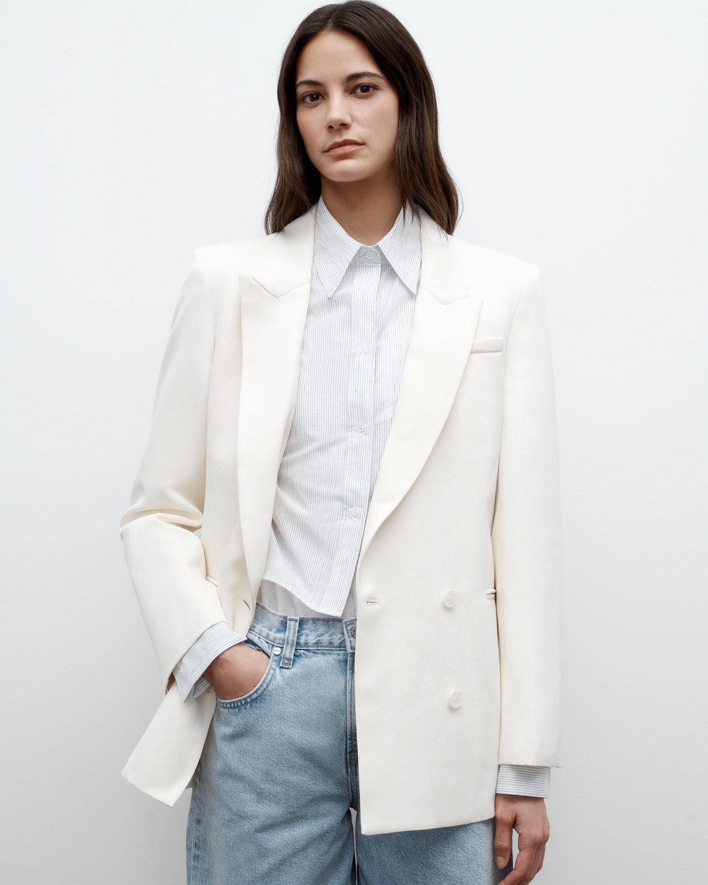 TWP Bone Tabitha Blazer in Coated Viscose Linen view 1