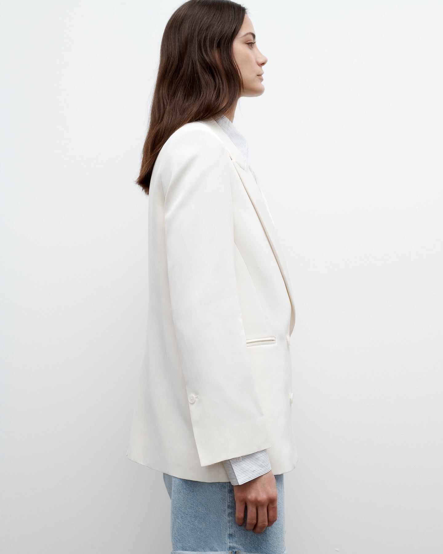 TWP Bone Tabitha Blazer in Coated Viscose Linen view 4