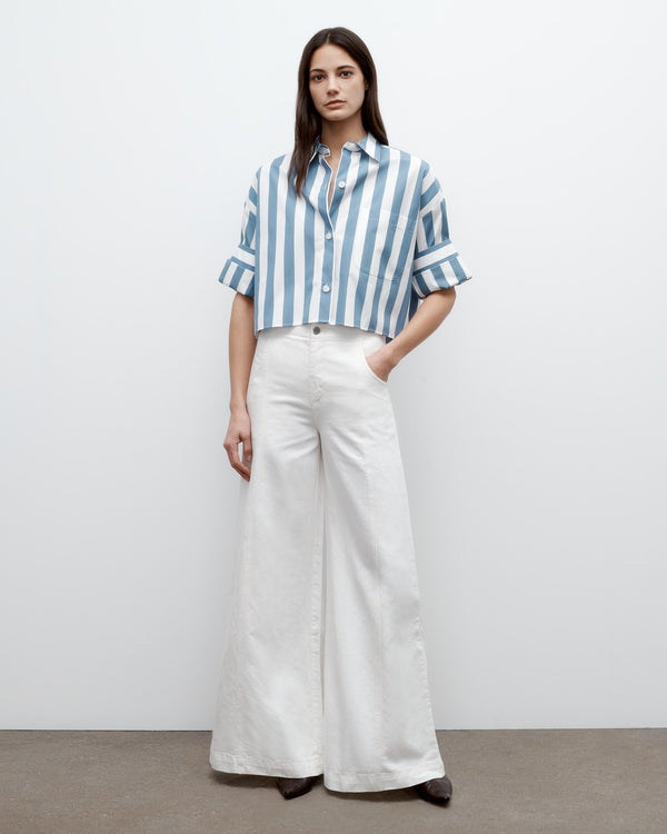 TWP White / vintage denim Next Ex Shirt in Wide Stark Stripe view 4