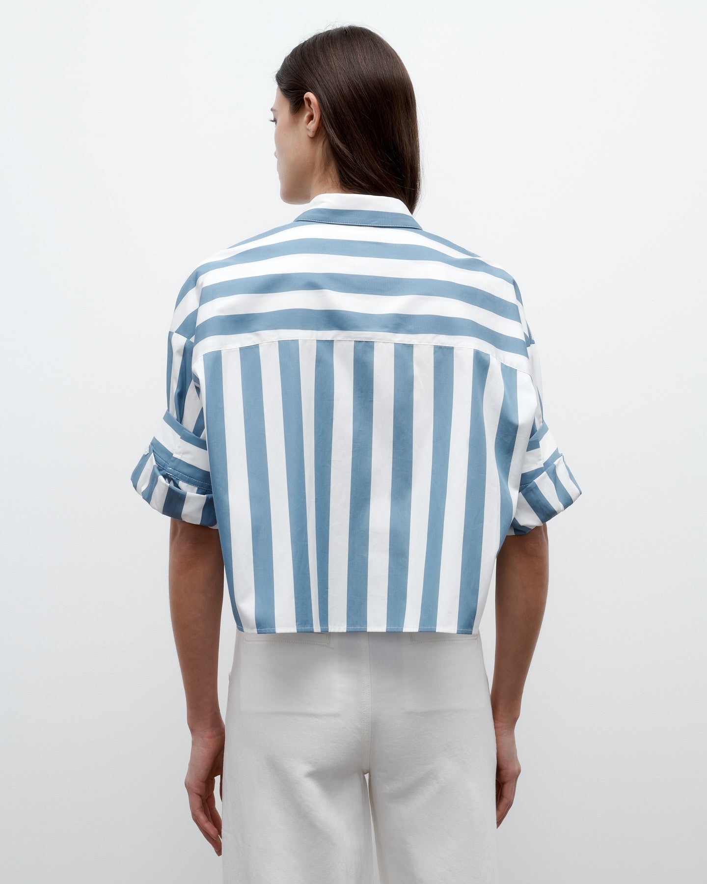 TWP White / vintage denim Next Ex Shirt in Wide Stark Stripe view 5