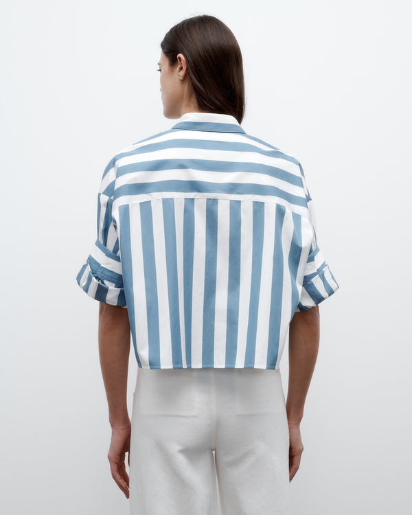TWP White / vintage denim Next Ex Shirt in Wide Stark Stripe view 5