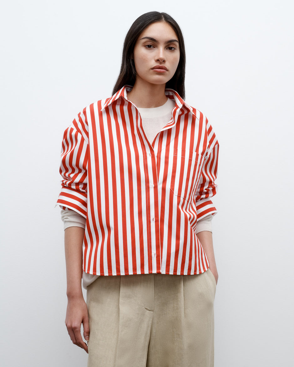 TWP Red / white J.D. Shirt in Boardwalk Cotton Stripe view 1