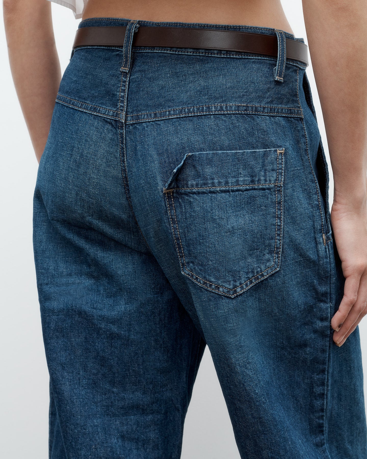 TWP Dark wash Jetties Beach Pant in Linen Cotton Denim view 4