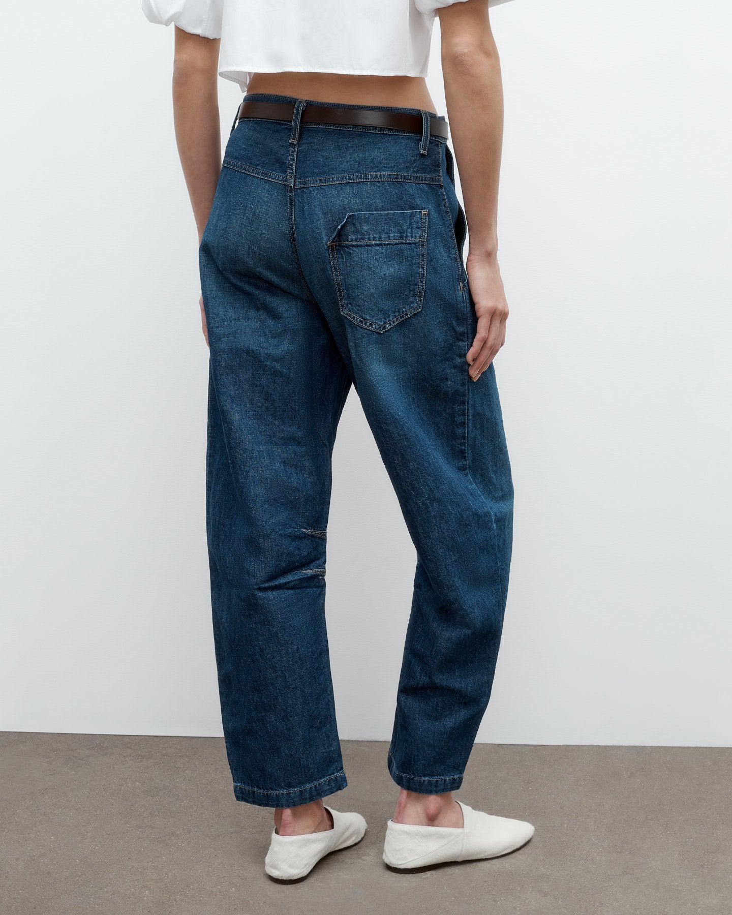 TWP Dark wash Jetties Beach Pant in Linen Cotton Denim view 5