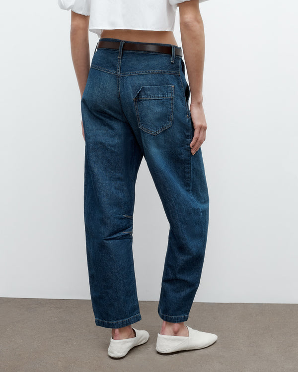 TWP Dark wash Jetties Beach Pant in Linen Cotton Denim view 5