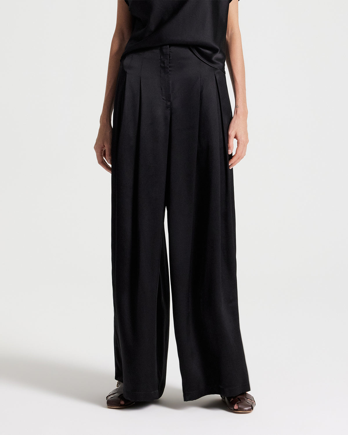 TWP Black Drew Pant in Washed Silk Charmeuse view 3