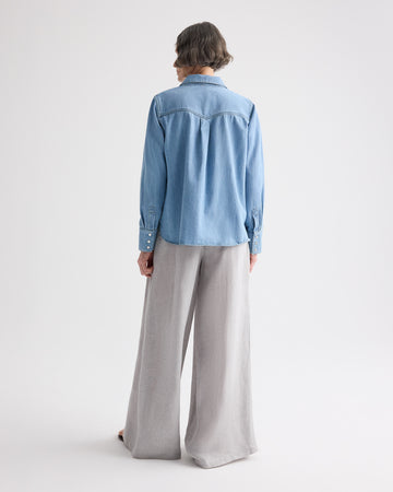 TWP Light heather grey Drew Pant in Delave Linen view 4