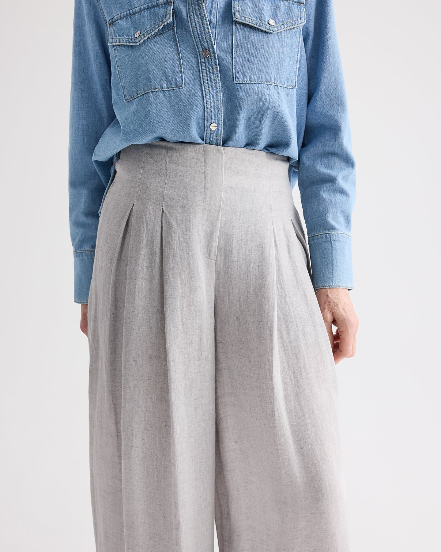TWP Light heather grey Drew Pant in Delave Linen view 5