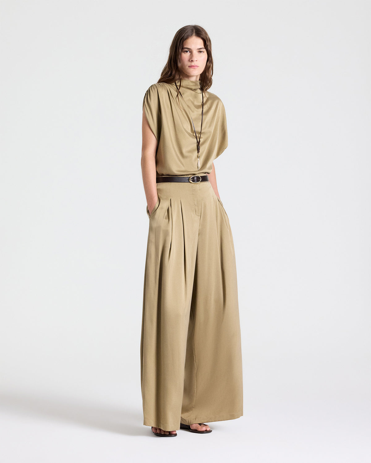 TWP Kelp Drew Pant in Washed Silk Charmeuse view 5